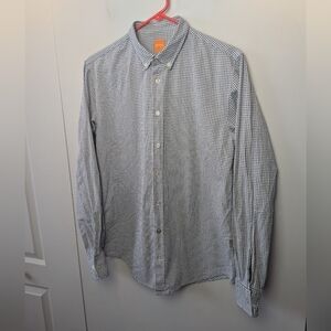 HUGO BOSS Slim Fit Men Button Down Shirt Blue White Size Medium 100% Cotton